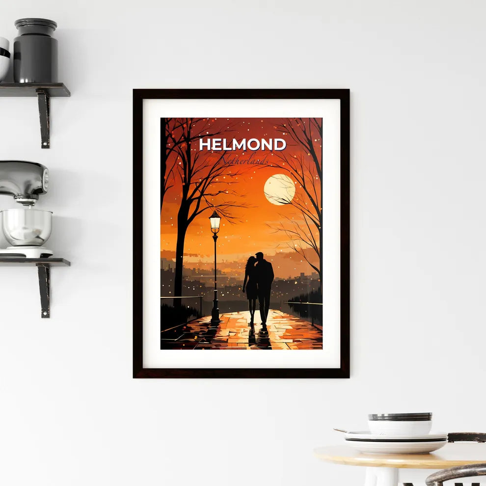 Helmond, Netherlands, A Poster of a couple kissing on a sidewalk with trees and a lamp post Default Title