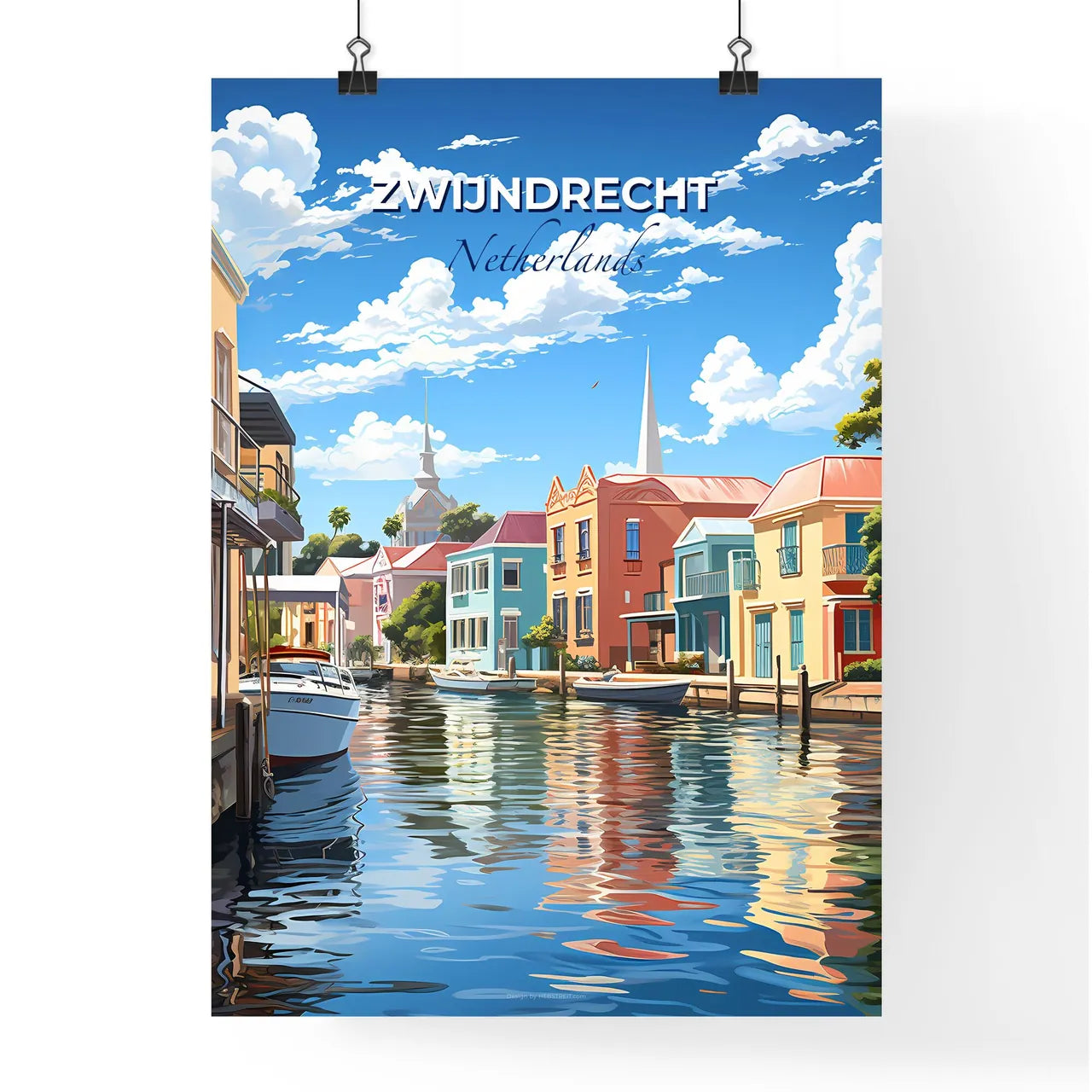 Zwijndrecht, Netherlands, A Poster of a water way with buildings and boats Default Title
