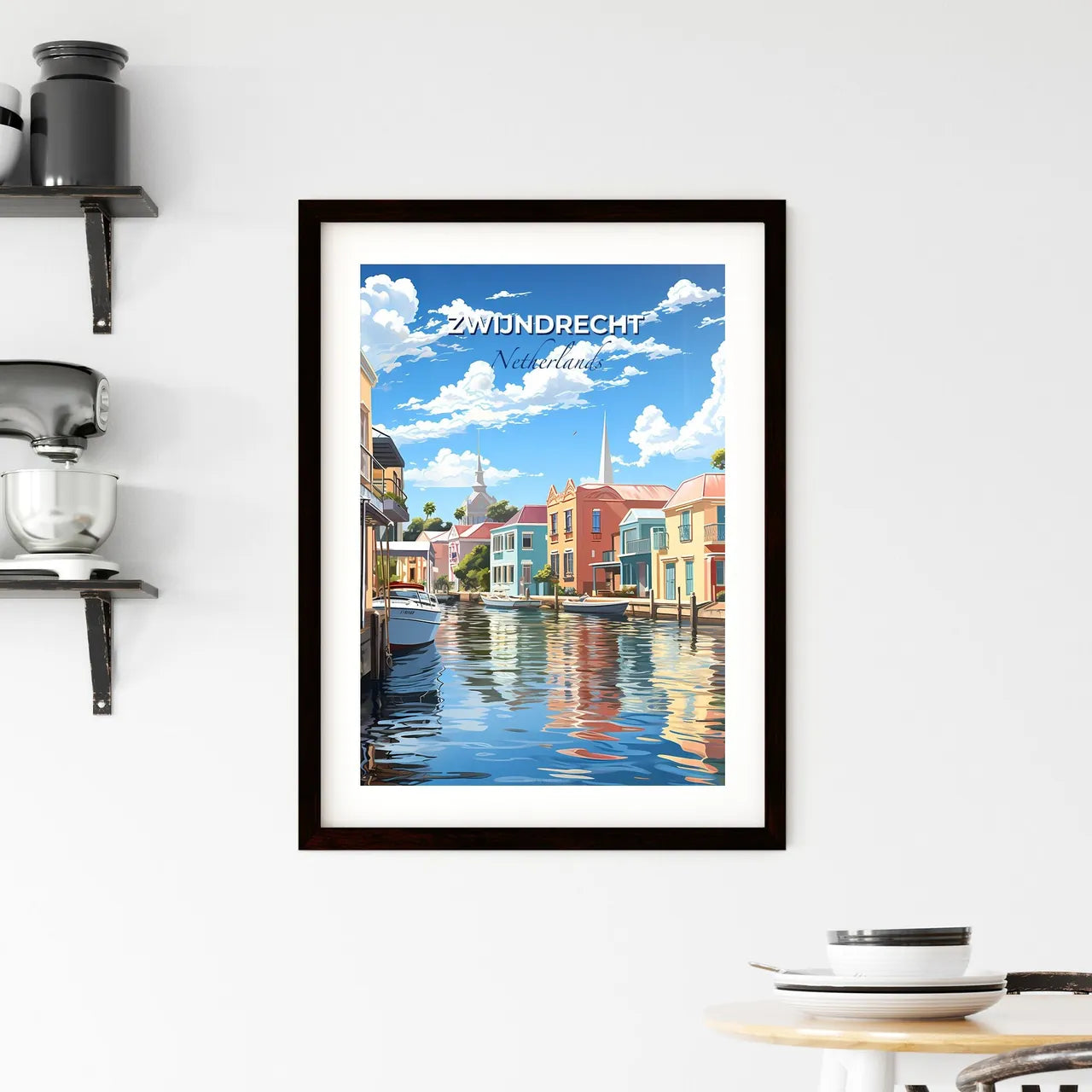 Zwijndrecht, Netherlands, A Poster of a water way with buildings and boats Default Title