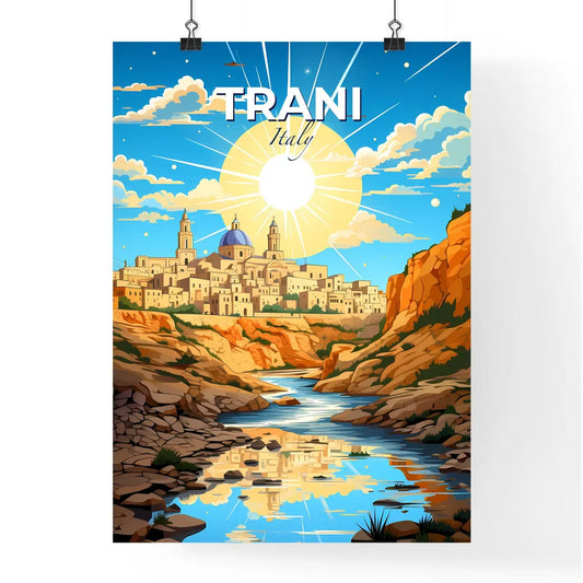 Trani, Italy, A Poster of a river running through a canyon with a city in the background Default Title