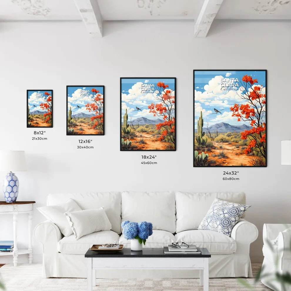 Santa Clara, California, A Poster of a landscape with cactus and a bird Default Title