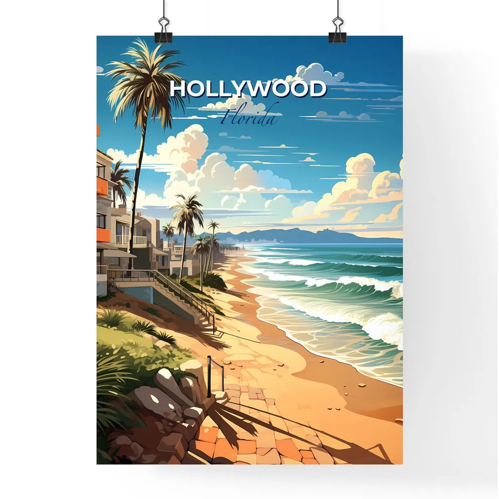 Hollywood, Florida, A Poster of a beach with palm trees and a body of water Default Title