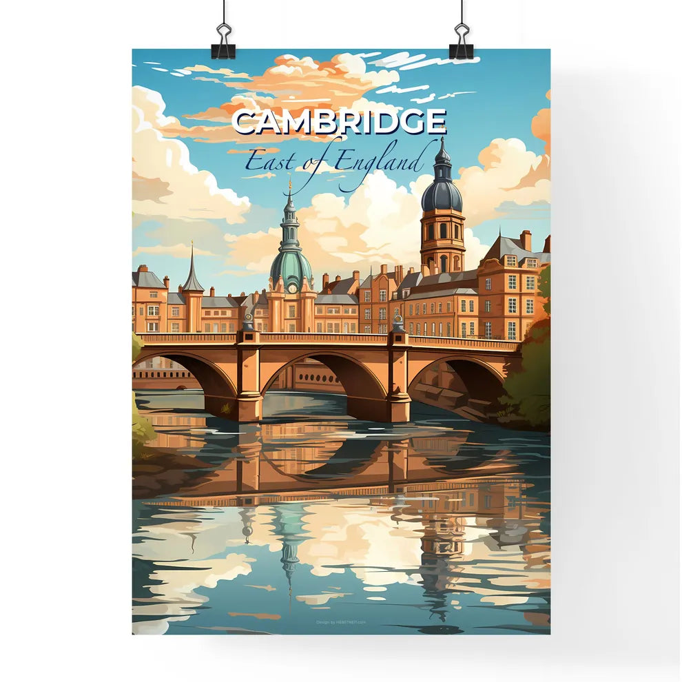 Cambridge, East of England, A Poster of a bridge over a river with buildings and trees Default Title