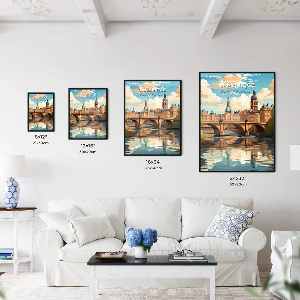 Cambridge, East of England, A Poster of a bridge over a river with buildings and trees Default Title
