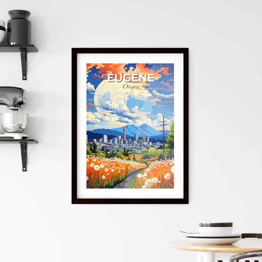 Eugene, Oregon, A Poster of a painting of a city with flowers and trees Default Title
