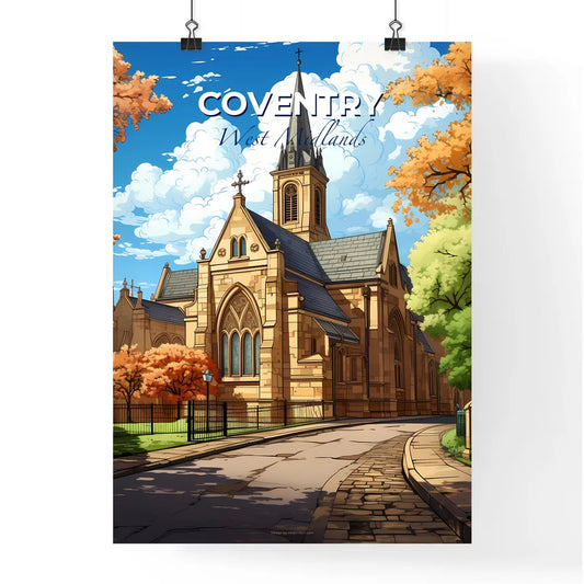 Coventry, West Midlands, A Poster of a church with a steeple and trees Default Title