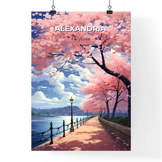 Alexandria, Virginia, A Poster of a path with pink trees and a fence by water Default Title