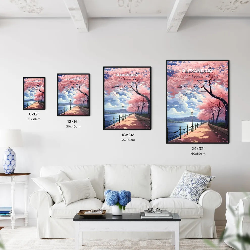 Alexandria, Virginia, A Poster of a path with pink trees and a fence by water Default Title