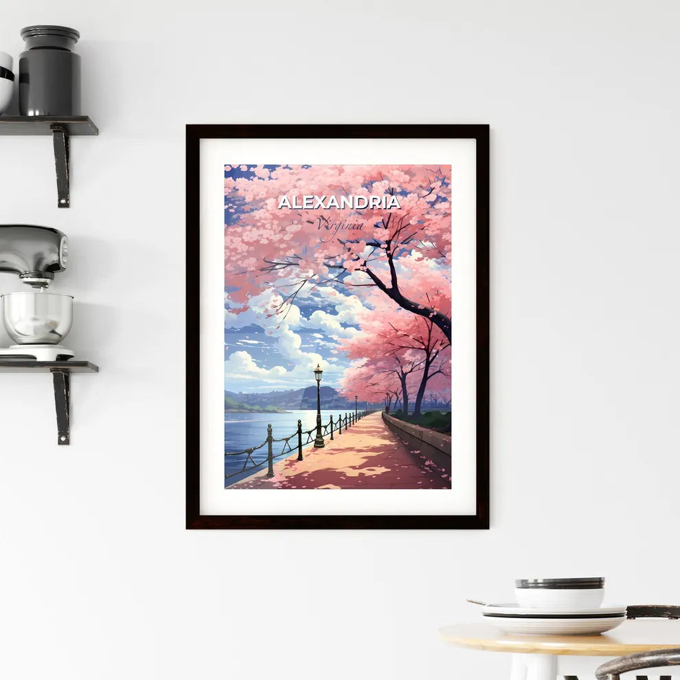 Alexandria, Virginia, A Poster of a path with pink trees and a fence by water Default Title