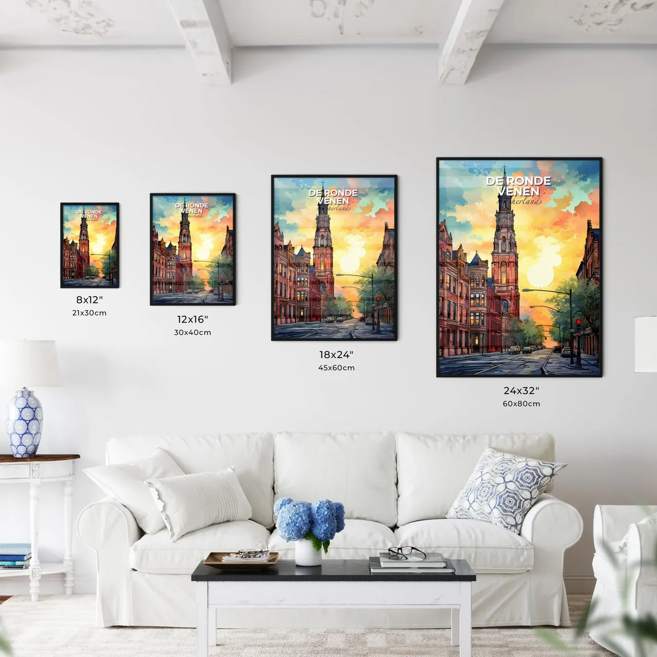 De Ronde Venen, Netherlands, A Poster of a street with a tall tower and cars on it Default Title