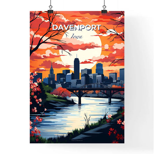 Davenport, Iowa, A Poster of a painting of a city with a bridge and flowers Default Title