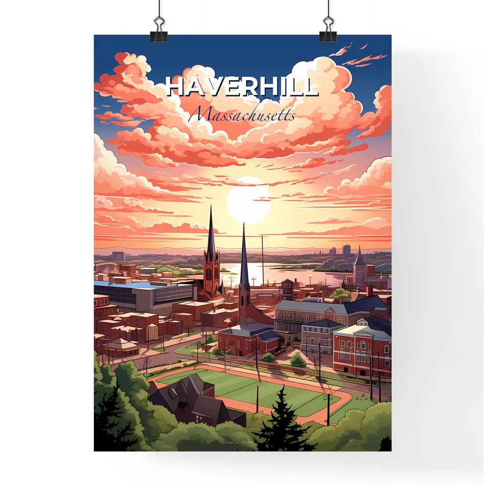 Haverhill, Massachusetts, A Poster of a city with a church and a river Default Title