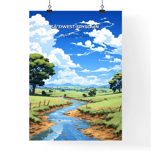 SãºDwest-Fryslã¢N, Netherlands, A Poster of a stream running through a grassy field Default Title