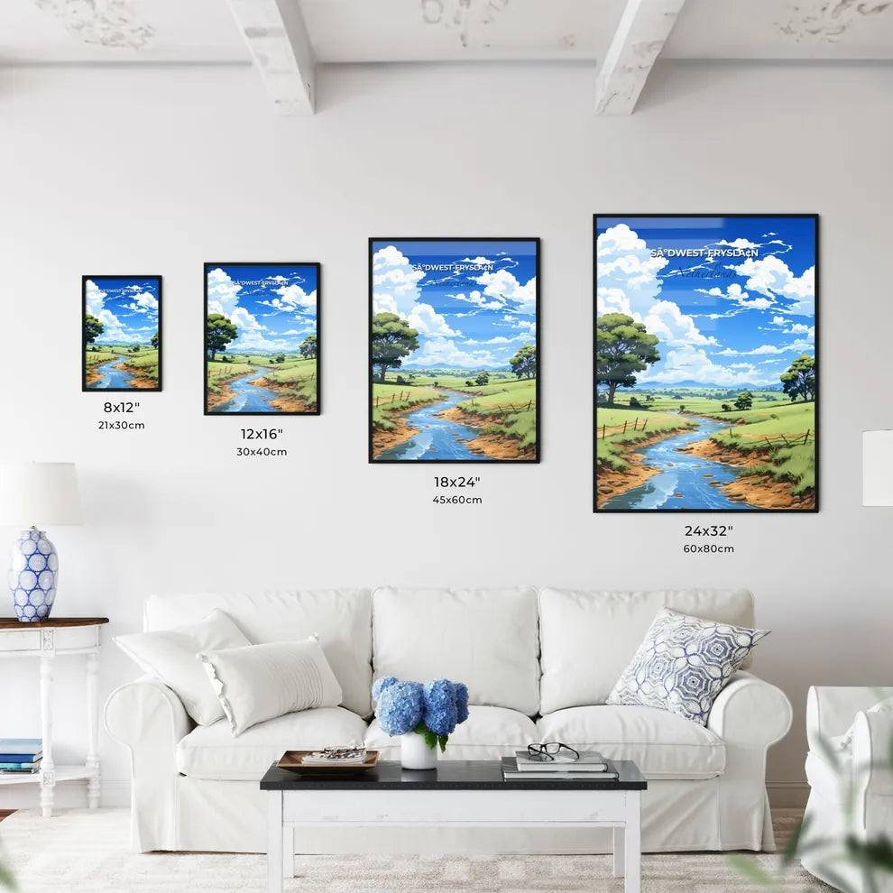 SãºDwest-Fryslã¢N, Netherlands, A Poster of a stream running through a grassy field Default Title