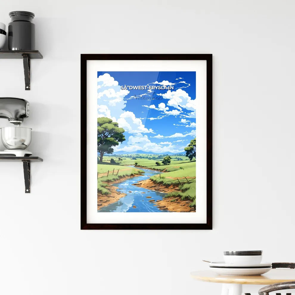 SãºDwest-Fryslã¢N, Netherlands, A Poster of a stream running through a grassy field Default Title