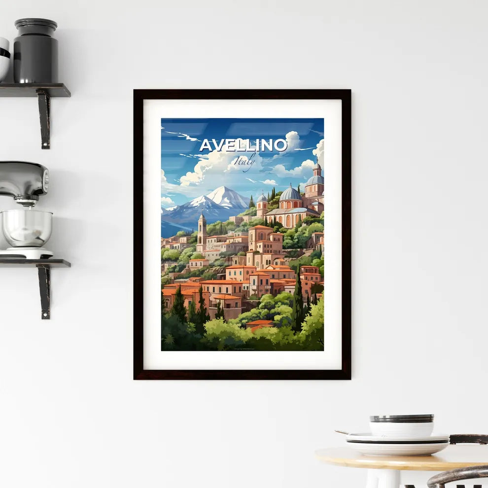 Avellino, Italy, A Poster of a city on a hill with trees and mountains in the background Default Title