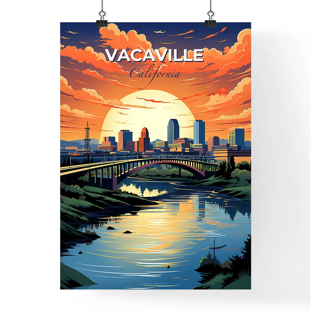 Vacaville, California, A Poster of a bridge over a river with a city in the background Default Title