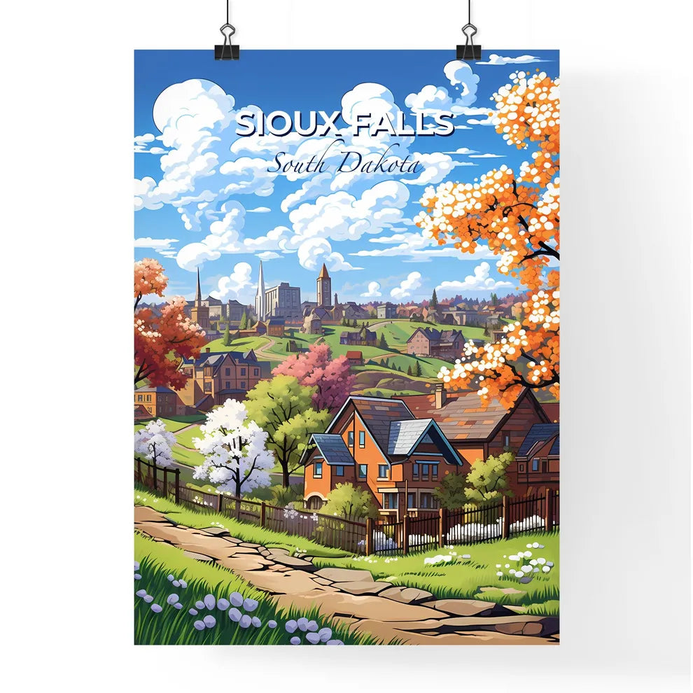 Sioux Falls, South Dakota, A Poster of a landscape of a town with trees and a fence Default Title