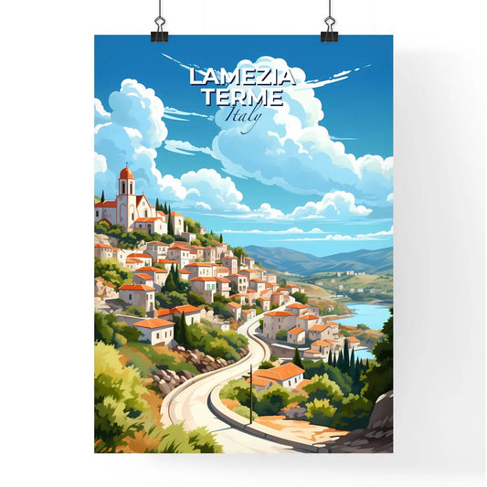 Lamezia Terme, Italy, A Poster of a landscape of a town with a road and trees Default Title