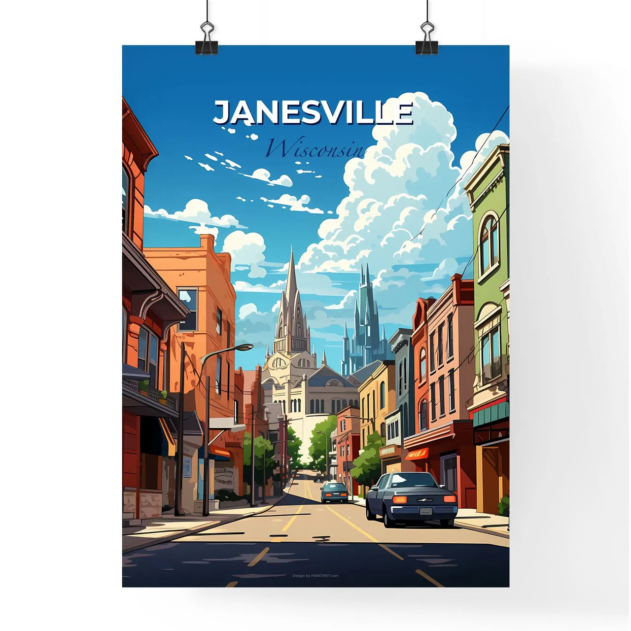 Janesville, Wisconsin, A Poster of a street with cars and buildings Default Title