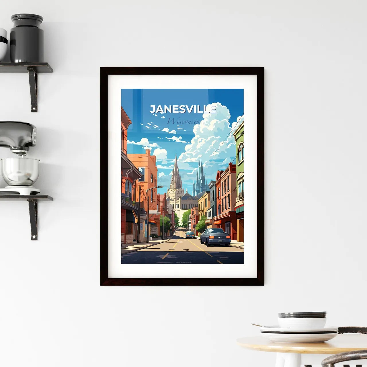 Janesville, Wisconsin, A Poster of a street with cars and buildings Default Title