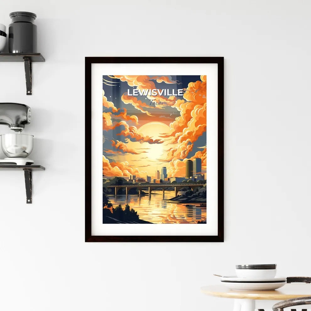 Lewisville, Texas, A Poster of a painting of a city with a bridge and a body of water Default Title