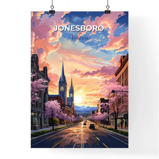 Jonesboro, Arkansas, A Poster of a street with trees and buildings and a sunset Default Title
