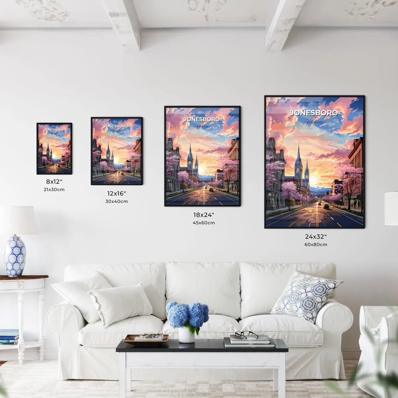 Jonesboro, Arkansas, A Poster of a street with trees and buildings and a sunset Default Title