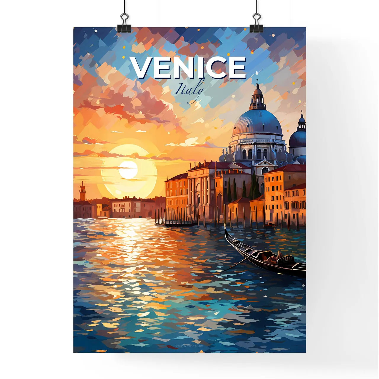 Venice, Italy, A Poster of a painting of a city with a boat in the water Default Title