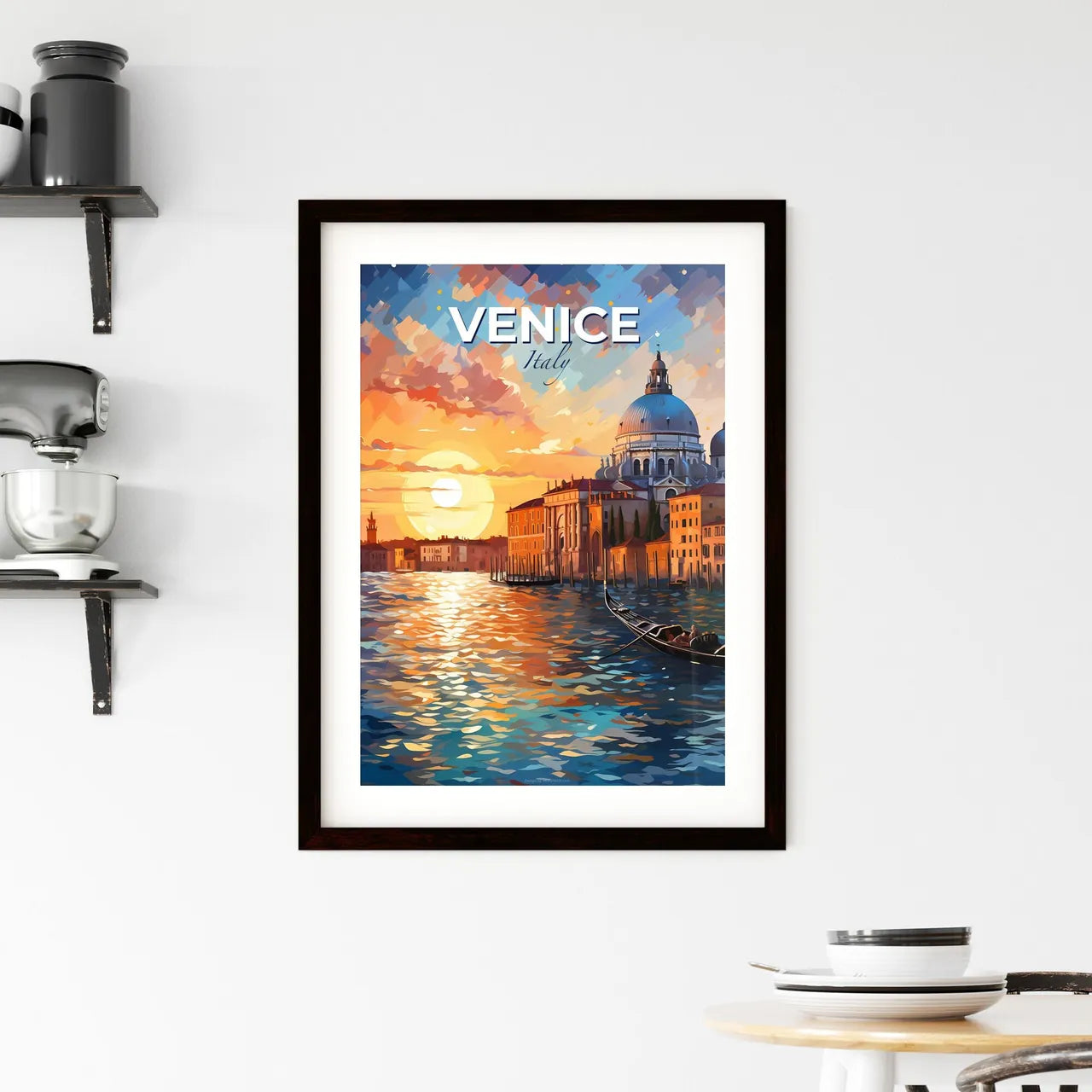 Venice, Italy, A Poster of a painting of a city with a boat in the water Default Title