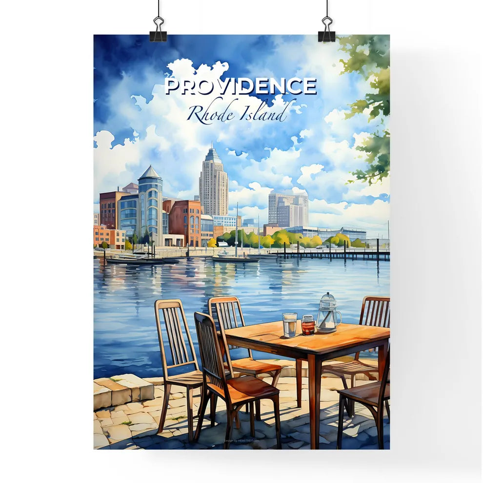 Providence, Rhode Island, A Poster of a watercolor of a city by a lake Default Title