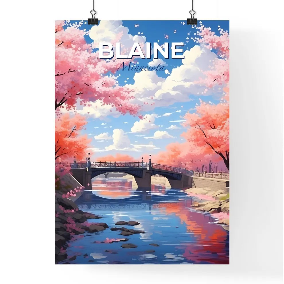 Blaine, Minnesota, A Poster of a bridge over a river with pink trees Default Title