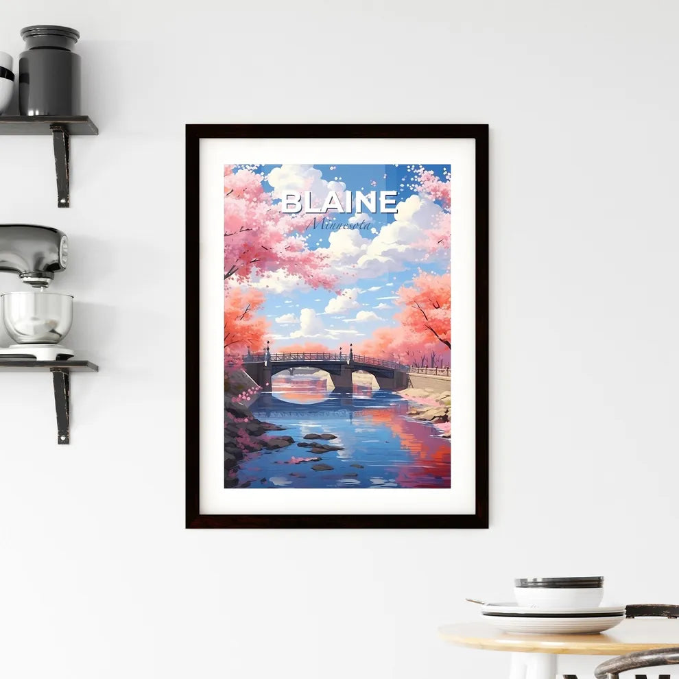 Blaine, Minnesota, A Poster of a bridge over a river with pink trees Default Title