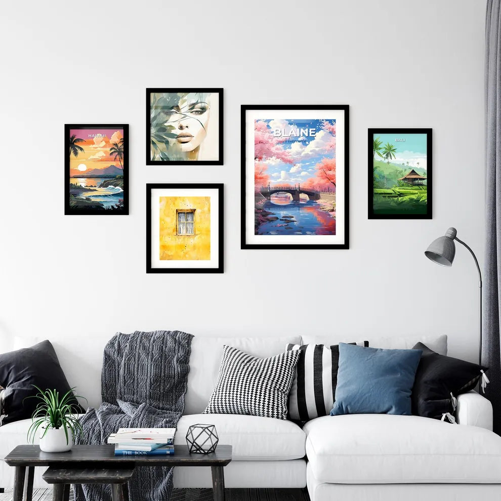 Blaine, Minnesota, A Poster of a bridge over a river with pink trees Default Title