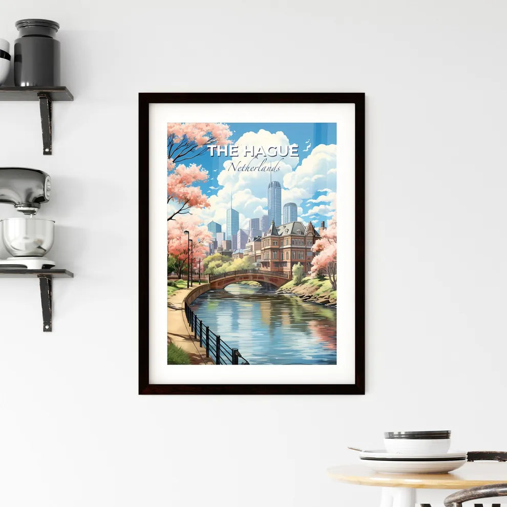 The Hague, Netherlands, A Poster of a bridge over a river with trees and a city in the background Default Title