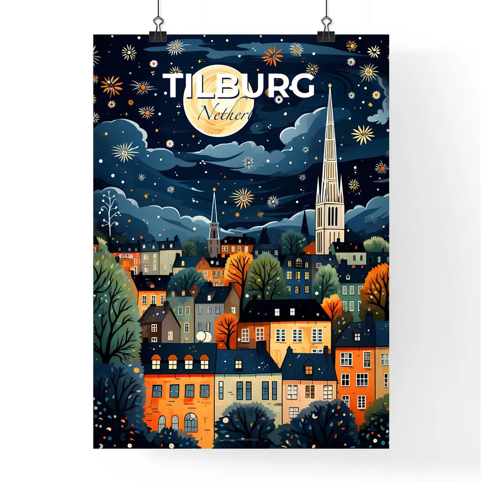 Tilburg, Netherlands, A Poster of a painting of a city at night Default Title
