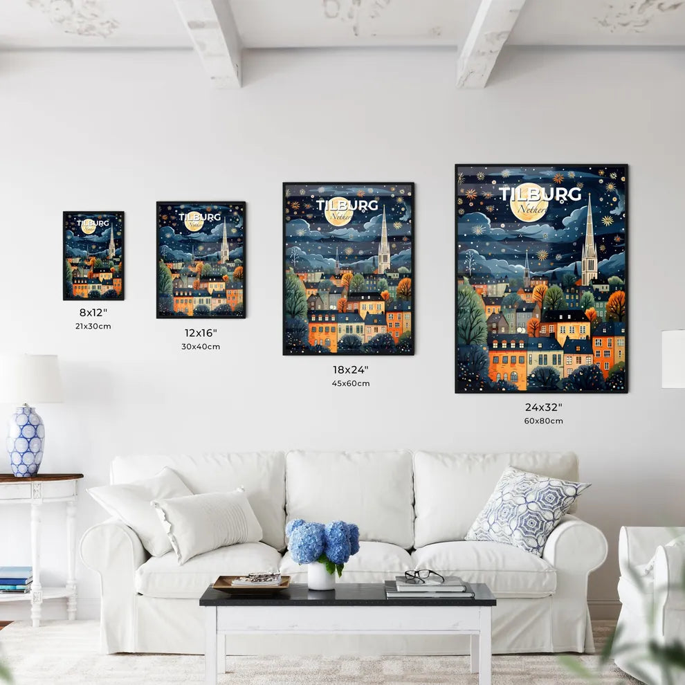 Tilburg, Netherlands, A Poster of a painting of a city at night Default Title