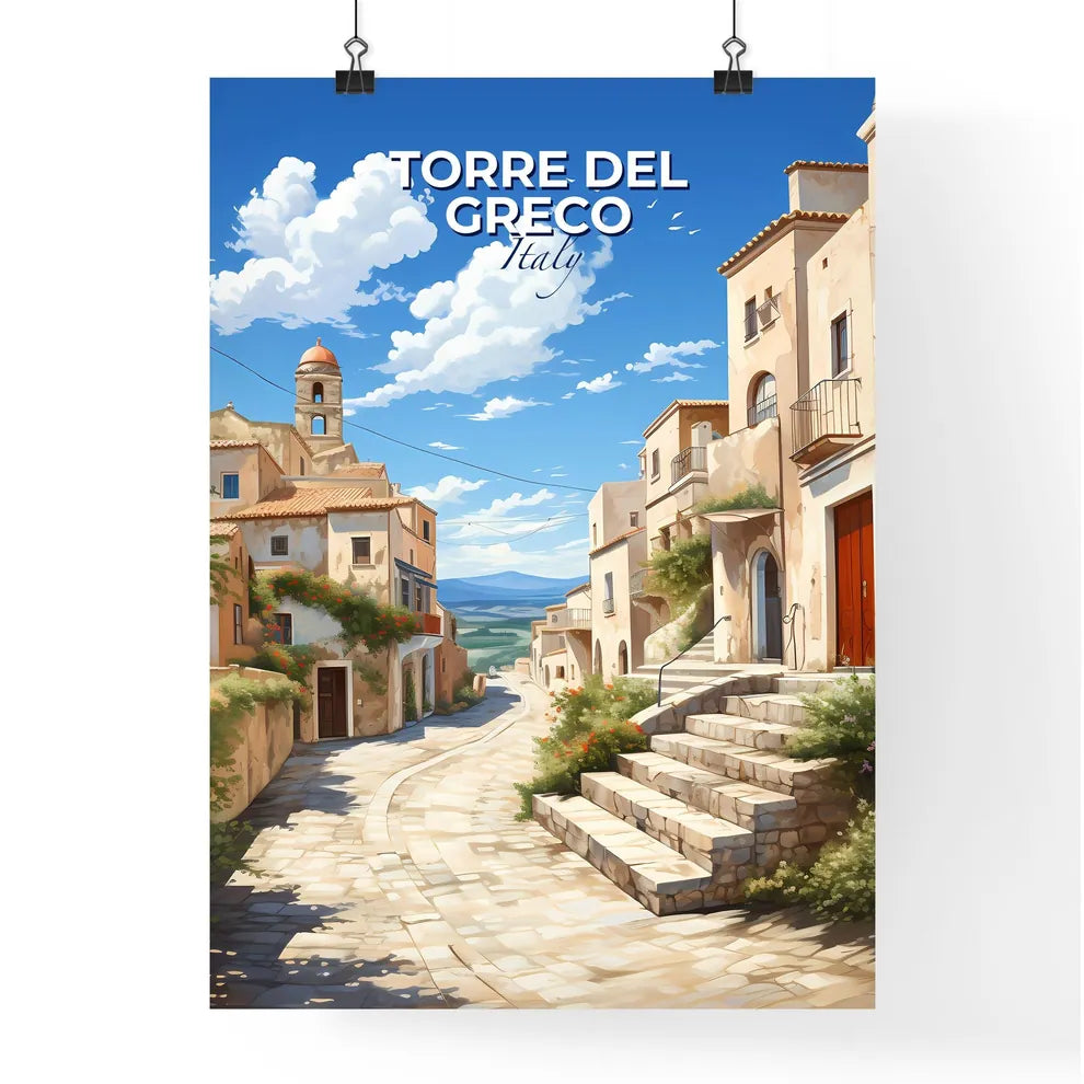 Torre Del Greco, Italy, A Poster of a stone street with stone buildings and stairs Default Title