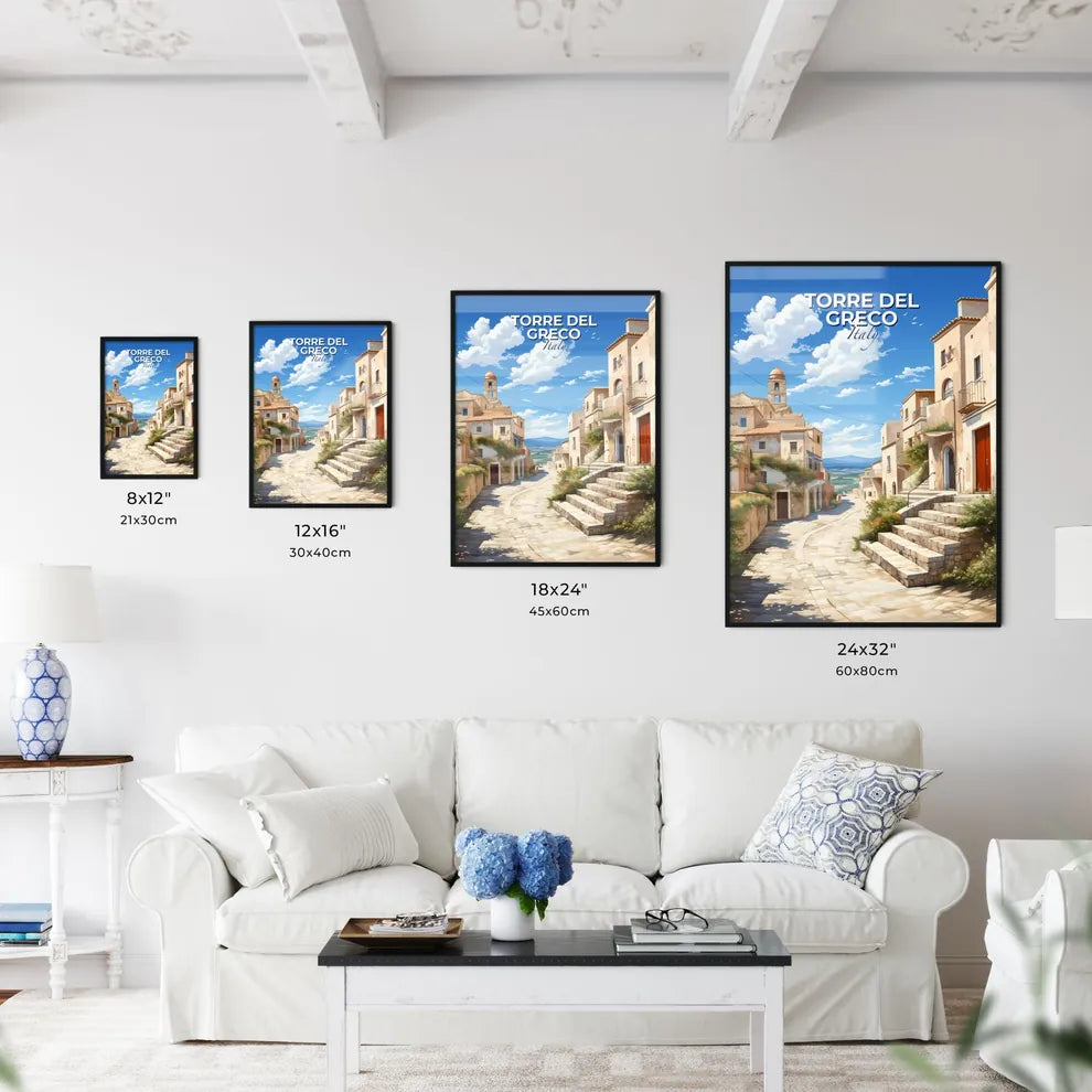Torre Del Greco, Italy, A Poster of a stone street with stone buildings and stairs Default Title