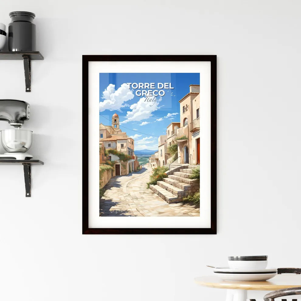 Torre Del Greco, Italy, A Poster of a stone street with stone buildings and stairs Default Title
