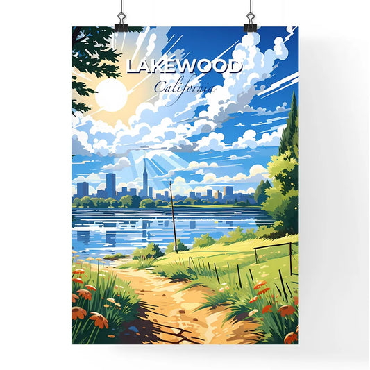 Lakewood, California, A Poster of a landscape of a lake with a city in the background Default Title
