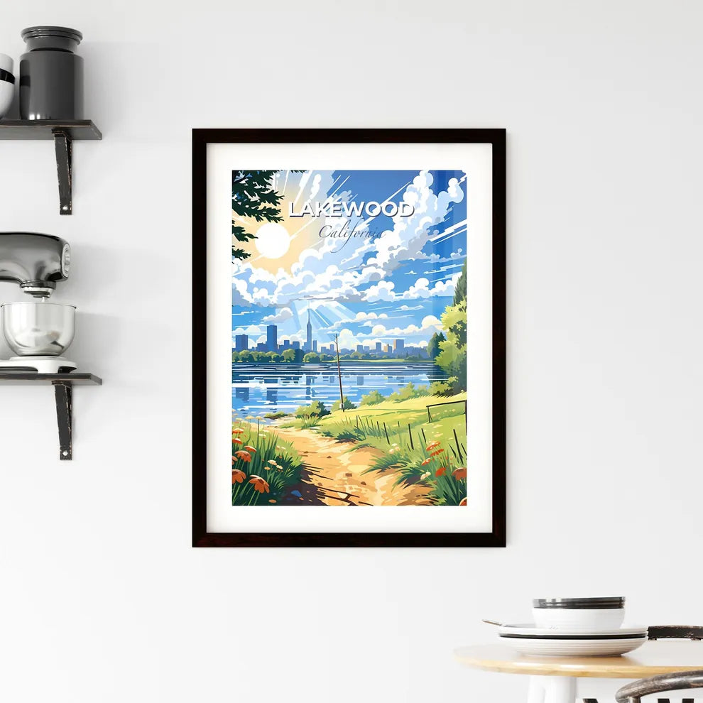 Lakewood, California, A Poster of a landscape of a lake with a city in the background Default Title