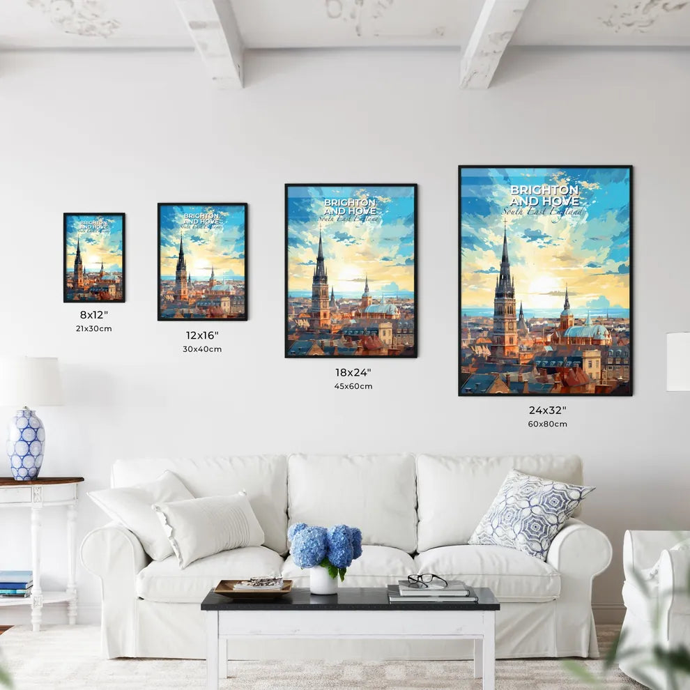 Brighton And Hove, South East England, A Poster of a city with a steeple and a sunset Default Title