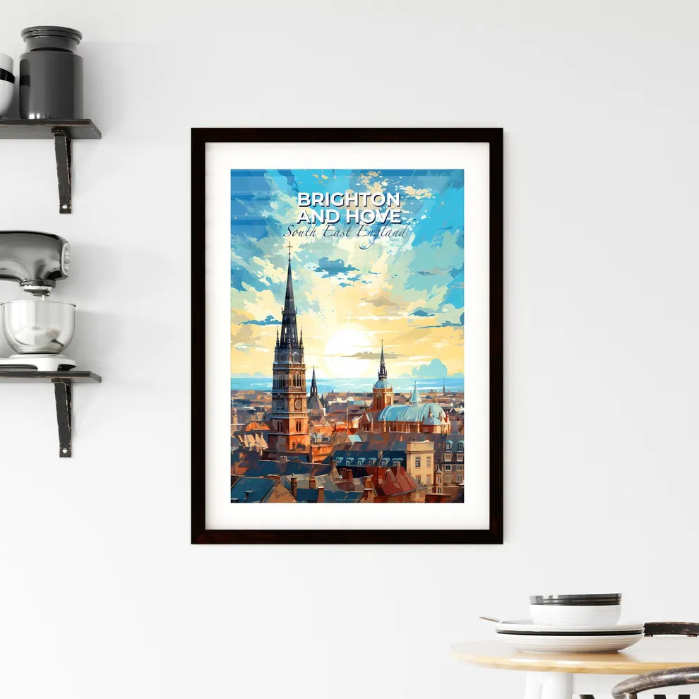 Brighton And Hove, South East England, A Poster of a city with a steeple and a sunset Default Title