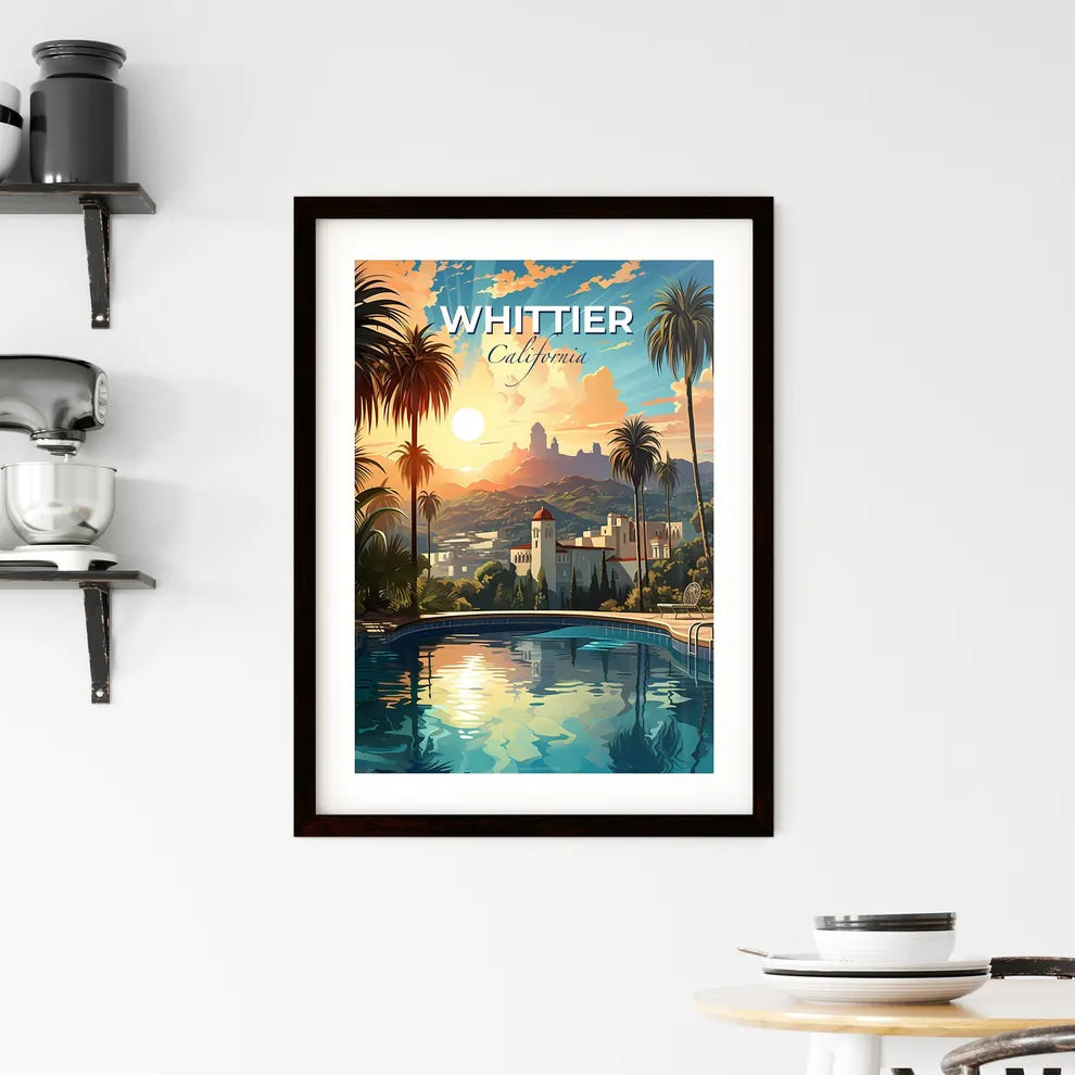 Whittier, California, A Poster of a pool with palm trees and buildings in the background Default Title