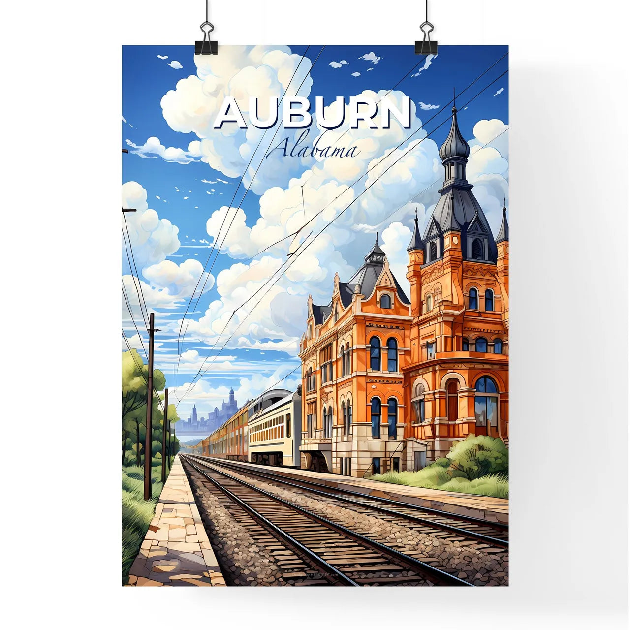Auburn, Alabama, A Poster of a train tracks next to a building Default Title