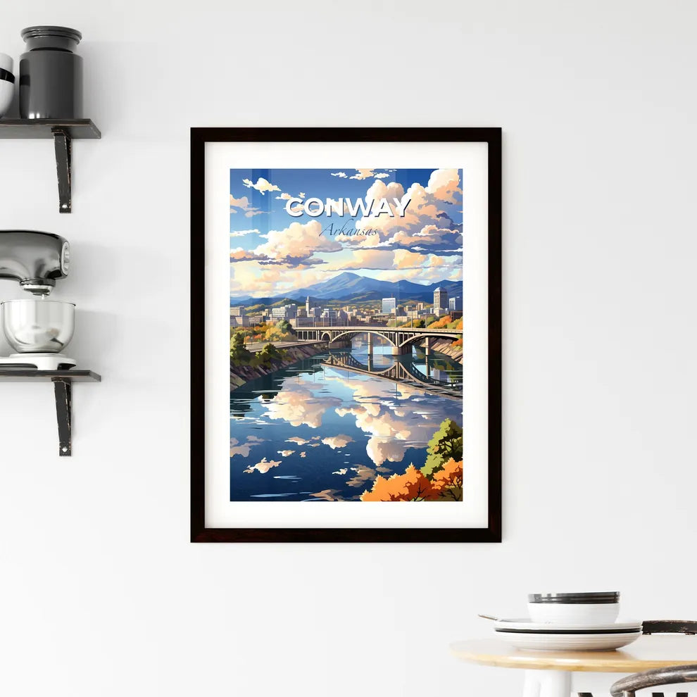 Conway, Arkansas, A Poster of a bridge over a river with trees and mountains in the background Default Title
