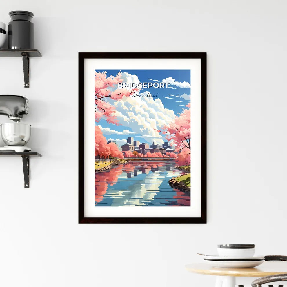 Bridgeport, Connecticut, A Poster of a river with pink trees and buildings in the background Default Title
