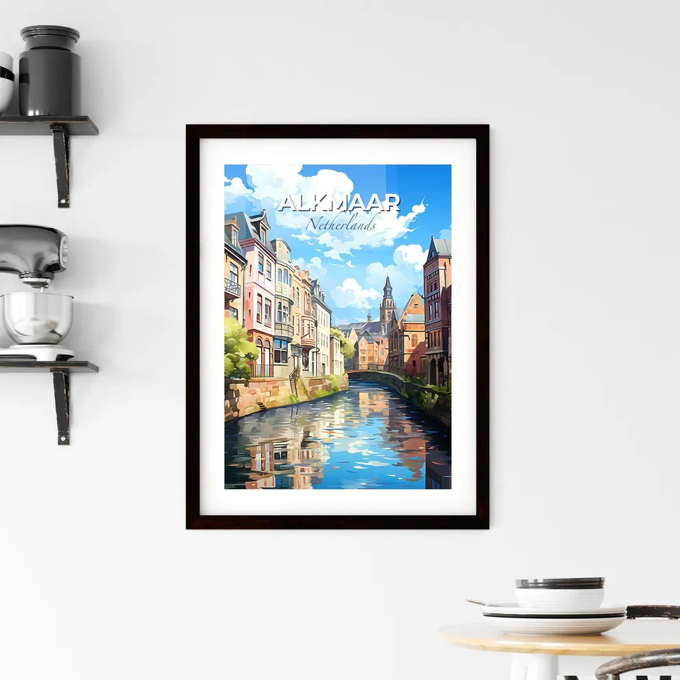 Alkmaar, Netherlands, A Poster of a water way between buildings with Bruges in the background Default Title