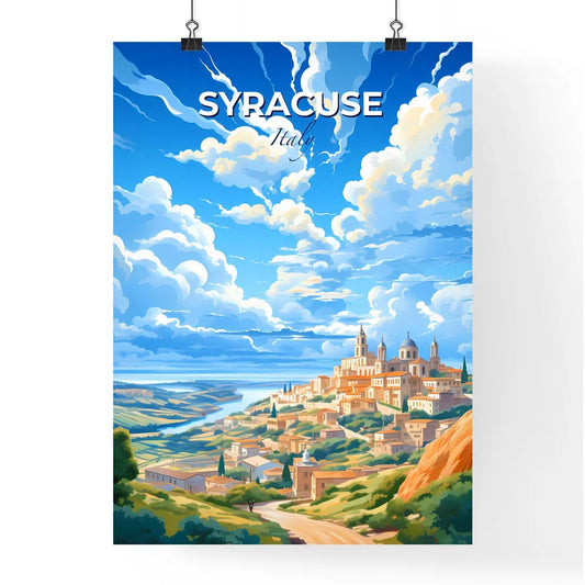 Syracuse, Italy, A Poster of a landscape of a town with a river and clouds Default Title